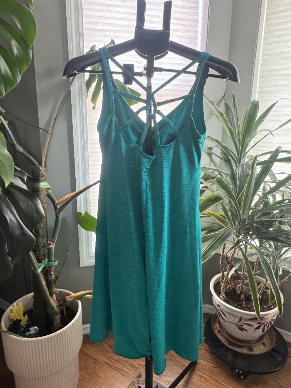 prAna Teal Micro-Striped Strappy Back Sundress 🌿 Built-In Shelf Bra